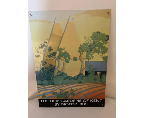Vintage retro metal sign for bus tours in the Kent Hop Gardens.Made over 30 years ago as an exact replica of the ART DECO ori