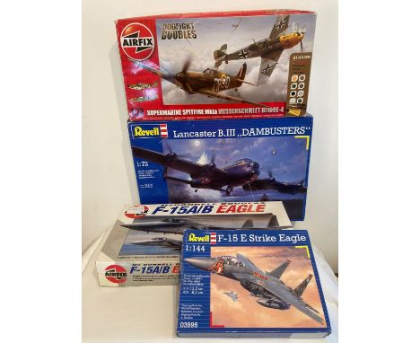 Selection of boxed model aeroplane kits to include Airfix SPITFIRE and Messerschmitt, Airfix McDonnell Douglas EAGLE ,Revell 