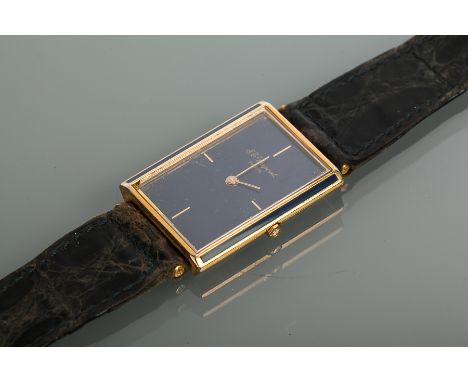 GENTLEMAN'S GOLD PLATED S.T. DUPONT LAQUE DE CHINE WRISTWATCH
circa 1990, quartz movement, the blue rectangular dial with bat
