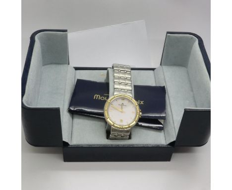 MAURICE LACROIX: gents steel cased quartz wristwatch with date apeture, boxed, not working at lotting. P&amp;P Group 1 (£14+V