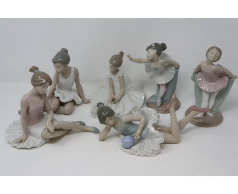 Six Nao ballerina figurines including Dreamy Ballet 1456, largest H: 20 cm. flowers been re glued on one figurine. P&amp;P Gr