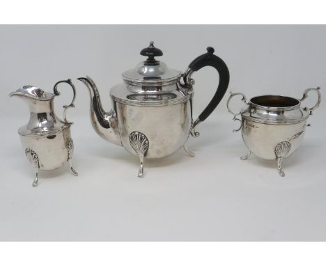 Walker and Hall hallmarked silver three piece tea service, combined 769g. P&amp;P Group 2 (£18+VAT for the first lot and £3+V