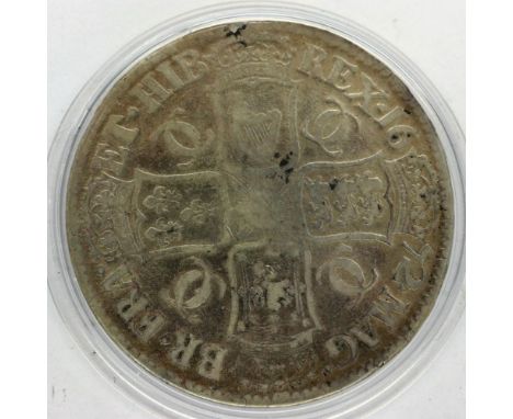 1672 silver crown of Charles II, raised 2 in date. P&amp;P Group 0 (£5+VAT for the first lot and £1+VAT for subsequent lots) 