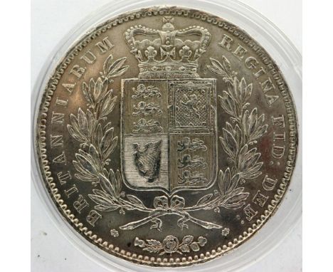1845 silver crown of Queen Victoria, VIII edge, nEF. P&amp;P Group 0 (£5+VAT for the first lot and £1+VAT for subsequent lots