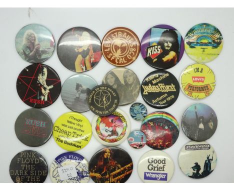 Collection of mostly rock related badges. P&amp;P Group 1 (£14+VAT for the first lot and £1+VAT for subsequent lots) 