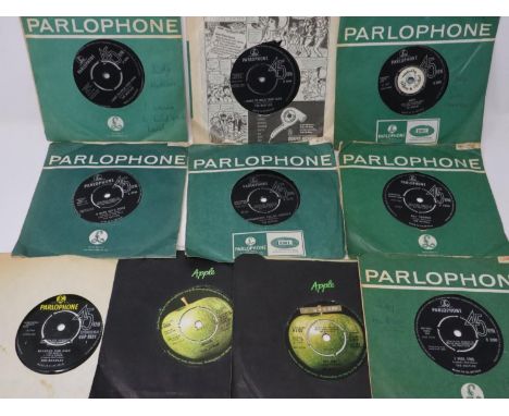 Eleven Beatles singles, early pressings. P&amp;P Group 1 (£14+VAT for the first lot and £1+VAT for subsequent lots) 