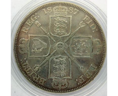 1887 silver double florin of Queen Victoria. P&amp;P Group 0 (£5+VAT for the first lot and £1+VAT for subsequent lots) 