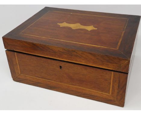Mahogany writing slope with two glass inkwells, 32 x 23 x 14 cm. P&amp;P Group 2 (£18+VAT for the first lot and £3+VAT for su