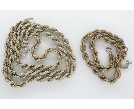 925 silver rope neck chain and bracelet suite, largest L: 40 cm, 12g. P&amp;P Group 1 (£14+VAT for the first lot and £1+VAT f