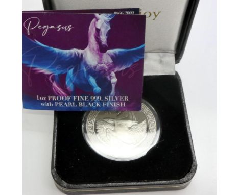 2022 silver proof Pegasus 1oz round with black pearl finish, 866/2000, boxed with certificate. P&amp;P Group 1 (£14+VAT for t