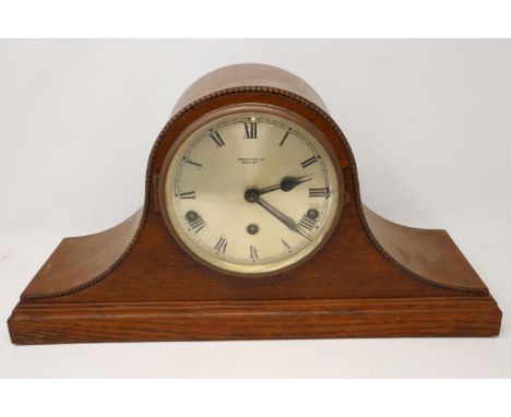 Prestons of Bolton early 20th century oak cased mantel clock, Westminster chime, working at lotting. Not available for in-hou