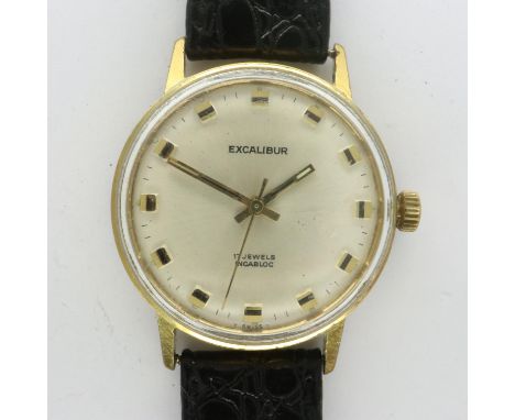 EXCALIBUR: gents 17 jewel wristwatch on a black leather strap, requires battery. P&amp;P Group 1 (£14+VAT for the first lot a