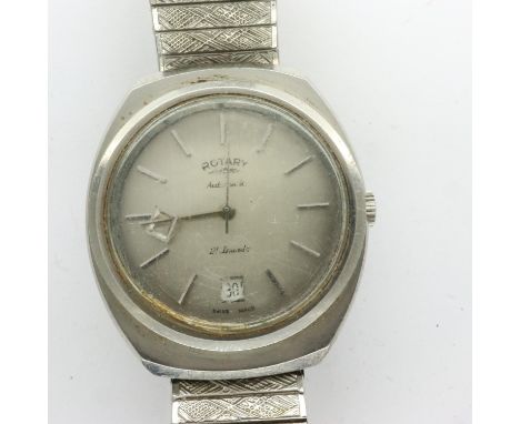 ROTARY: gents automatic 21 jewels wristwatch with date aperture on a stainless steel expanding bracelet, working at lotting, 