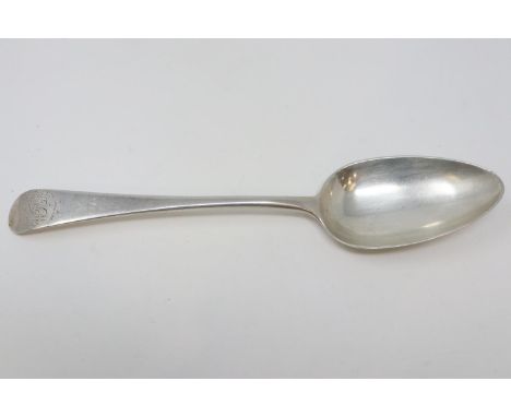 Georgian hallmarked silver dessert spoon, London assay, maker Richard Crossley, 70g. P&amp;P Group 1 (£14+VAT for the first l