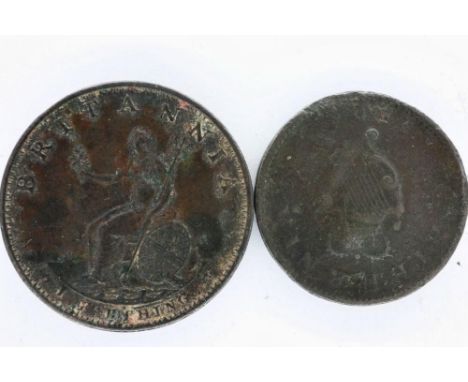 1799 farthing and an 1806 Hibernia farthing of George III. P&amp;P Group 1 (£14+VAT for the first lot and £1+VAT for subseque