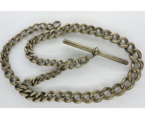 Hallmarked silver graduated single Albert watch chain with T-bar, L: 37 cm, 44g. P&amp;P Group 1 (£14+VAT for the first lot a