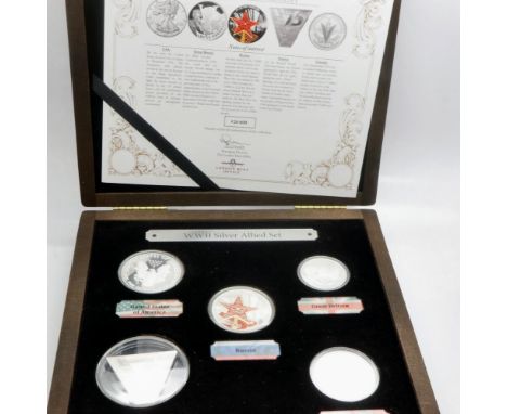 Rare 2020 World War II Silver Allied Set of five coins by The London Mint Office, 26/600, boxed with certificate. P&amp;P Gro