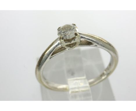 9ct white gold diamond set solitaire ring, size J, 1.8g. P&amp;P Group 1 (£14+VAT for the first lot and £1+VAT for subsequent