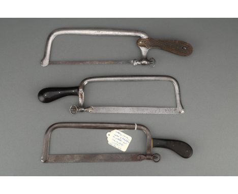 Three Bow-Frame Amputation Saws, the first, French, c. 1890, by Charrière a Paris, the steel frame stamped HM62, the blade wi