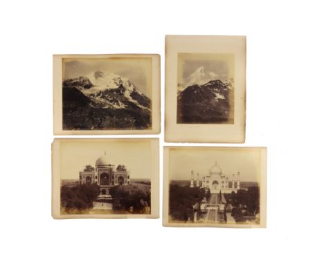 India and Nepal Group of 15 albumen prints in various large format sizes, mounted on loose album pages, front and back. Inclu
