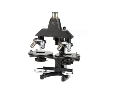 An Unusual Comparison Microscope By Zeiss, German, c.1930, engraved 'CARL ZEISS JENA Nr 305939' the microscope arranged on a 