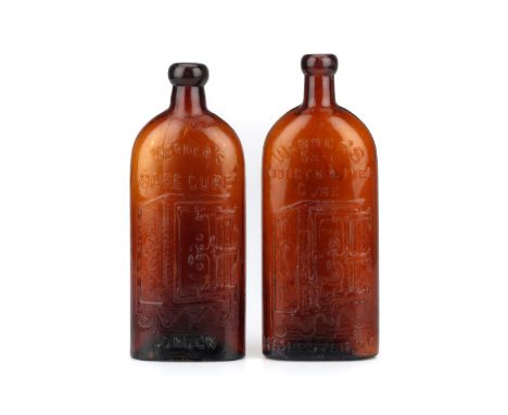 Pair of Warner's Safe Cure Bottles, pair of brown glass embossed bottles, the first embossed 'Warner's Safe Cure, London' and