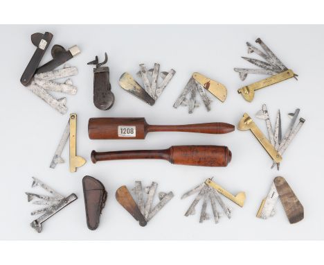 A Group of Veterinary Fleams and Accessories, including: a possibly Continental, 1750-1850, spring fleam, steel – 10.5cm. lon