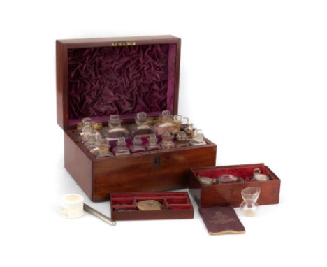 A Good 19th Century Domestic Medicine / Apothecary Chest, English, mid 19th Century, bottles with various labels including 'B