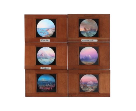 Magic Lantern Landscapes David Roberts (?), A quality group of wood-framed landscape-painted slides. The slides are painted t