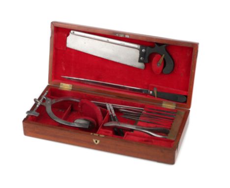 A Victorian Amputation set, English, mid 19th Century, by Weiss, steel with cross hatch ebony handles, including a tenon ampu