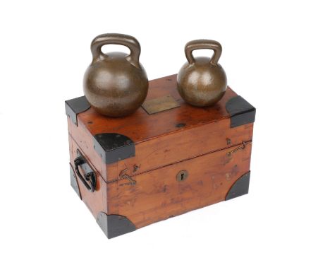 County of Wilts, Cased Set of Avoirdupois Globe Weights, English, c.1900, engraved 'COUNTY OF WILTS' 28lb Avoir' & 'COUNTY OF
