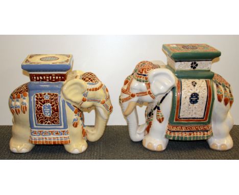 Two ceramic elephant garden stools, H. 43cm.