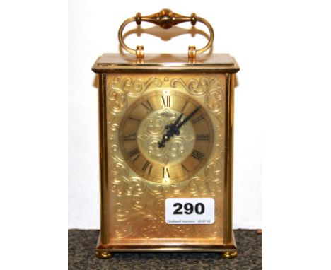 A gilt brass Imhof mantle clock, H. 18cm.