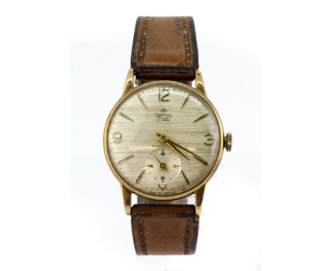 A gentleman's 9ct yellow gold British Railways presentation manual wrist watch on a leather strap.