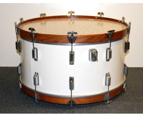 A Vintage bass drum used as a coffee table, size 68 x 44cm.