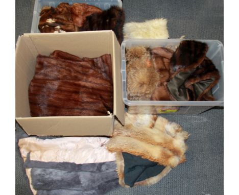 A quantity of vintage fur coats, jackets, stoals and hats.