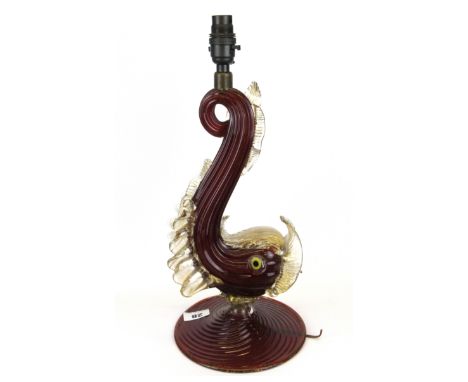 A 1960's Murano glass table lamp base, H. 42cm.