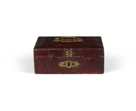 A GEORGE III LEATHER WRITING OR NECESSAIRE BOX  BY WILLIAM CHAPPLE SNR, CIRCA 1780-1800  Red morocco leather bound, plaque to