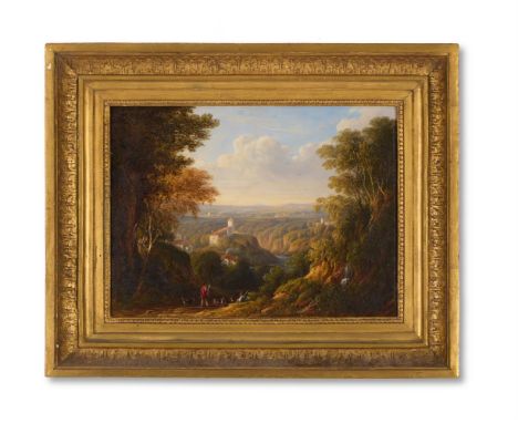 GEORGE ARTHUR FRIPP (BRITISH 1813-1896) ITALIANATE LANDSCAPE WITH GOATHERDS Oil on board 29.5 x 39.5cm (11½ x 15½ in.)  Prove