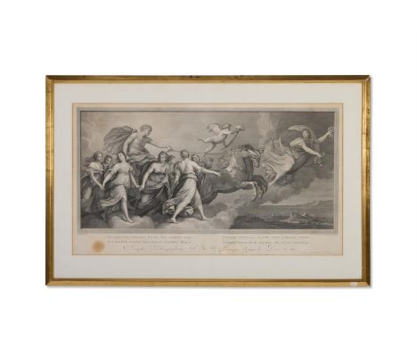 AFTER GUIDO RENI THE CHARIOT OF AURORA Engraving Drawn by Antonius Cavallucci, and engraved by Raphael Morghen 53 x 95cm (20¾