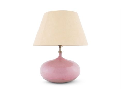 λ JACQUES (1926-2008) & DANI (1933-2010) RUELLAND; A TABLE LAMP  CIRCA 1960  Pink layered glazed ceramic of bulbous squat for