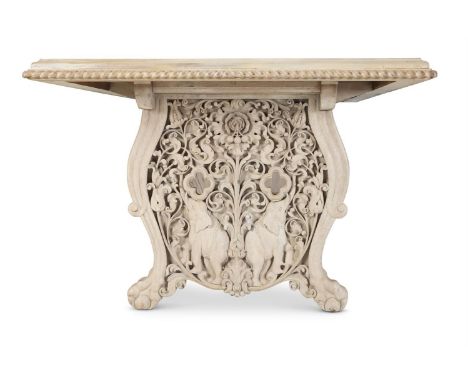 A LIMED TEAK REFECTORY TABLE IN ANGLO-INDIAN TASTE  INDIAN, SECOND HALF 20TH CENTURY  The rectangular top with gadrooned edge