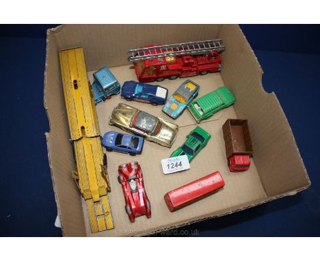 A Matchbox Fire tender, double Decker bus, Turbo Fury, car transporter, a Corgi Studebaker Golden Hawk, etc.