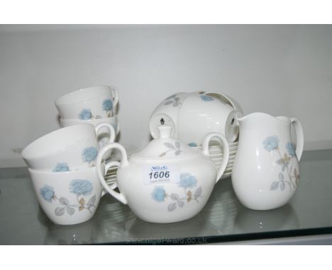 A Wedgwood "Ice Rose" eight place setting Teaset comprising eight each of cups, saucers and tea plates, plus Sucrier with lid