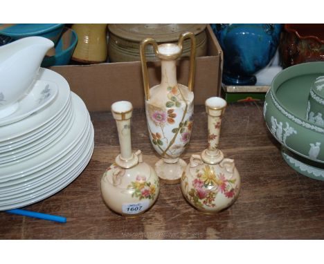 Two Royal Worcester posy Vases, blushware 784 and another similar, both a/f