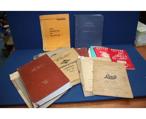 A quantity of Workshop Manuals and Spare Parts List including Listers air cooled diesel engines, Operation Manual for the Mor