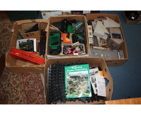 A good quantity of G-scale Garden Railway including track, engines, coaches, spares, etc. (four boxes)