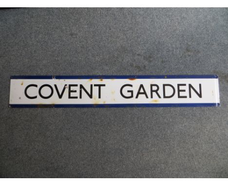 A original vintage London Underground station sign: COVENT GARDEN. Approx. size: 23 X 150CM. PLEASE NOTE THAT THIS ITEM IS NO