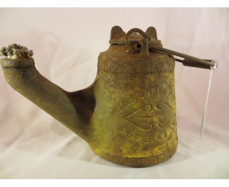 A Victorian heavy railway fog warning paraffin lamp Made by A.G.Wells & Co. Termed “Wells unbreakable No 18” in Cast Iron Com