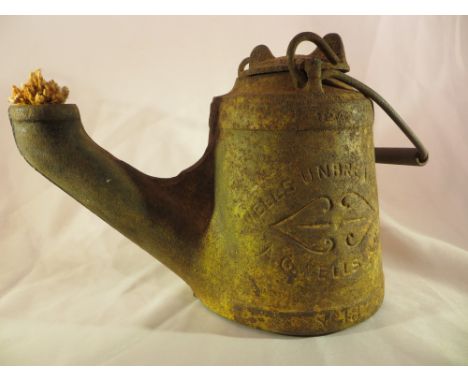 A Victorian heavy railway fog warning paraffin lamp Made by A.G.Wells & Co. Termed “Wells unbreakable No 18” in Cast Iron Com